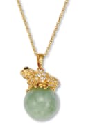 Round Genuine Green Jade 18k Gold-plated Frog Pendant Necklace, 18 inc